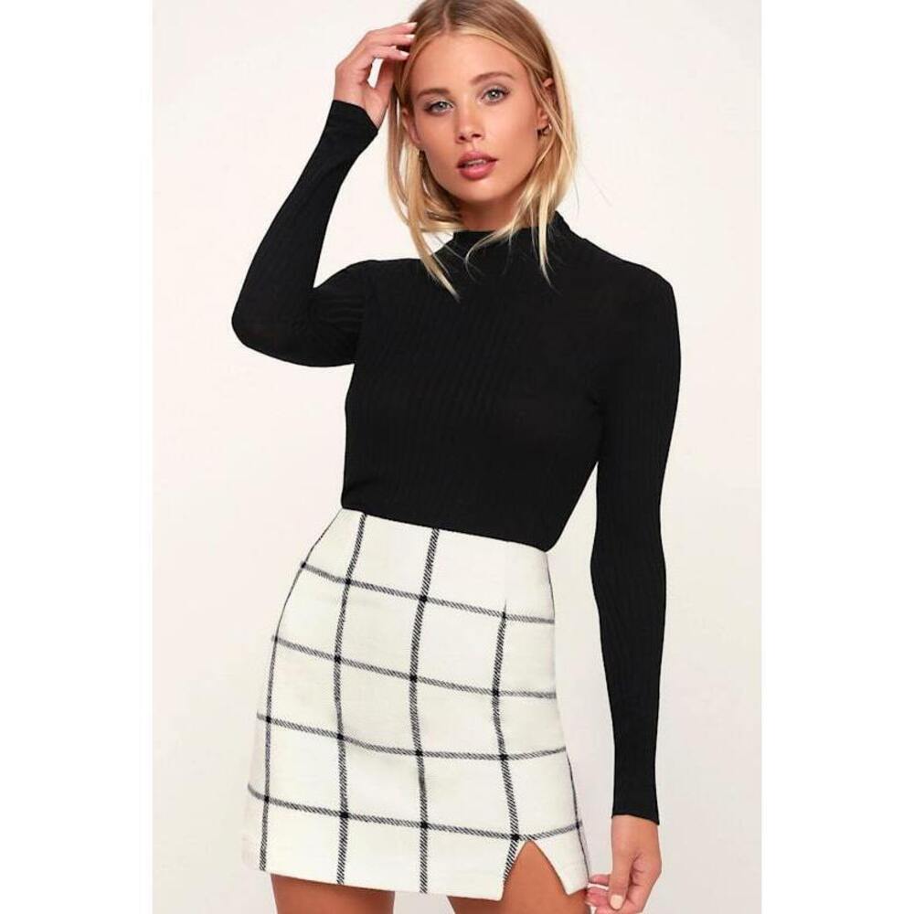 Lulus Spence White Plaid Mini Skirt - Size L